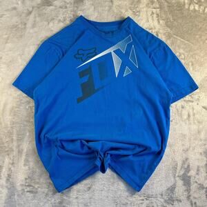 Fox Racing Blue Big Logo Y2K Graphic T-shirt Size M